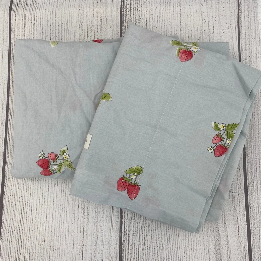 Sophie Allport Flat Sheet and Pillowcase Twin Blue Strawberry Floral 100% Cotton